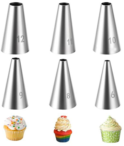 6 Stück Spritztüllen Set mit Runden Löchern, Kuchendekorationsspitzen, Abgestufte Größen, Edelstahl-Zuckergussspitze zum Backen, Sahnetüten, Kekse, Blätterteig, Donutfüller