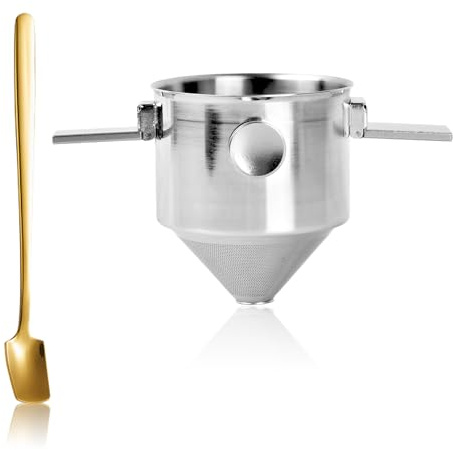 Filtre à Café Réutilisable, Filtre Cafe en Acier Inoxydable de Haute Qualité, Filtre à Café Sans Papier, Porte Filtre à Café Double Couche avec Cuillère, pour le Bureau, les Voyages et le Camping