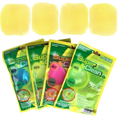 Lot de 4 Gel Nettoyant Voiture, Gel de Nettoyage pour Clavier Slime de Nettoyage, Nettoyant pour Poussière Nettoyange Clavier Nettoie Poussière et Saleté pour Ordinateurs, Intérieur Automobile, Jaune