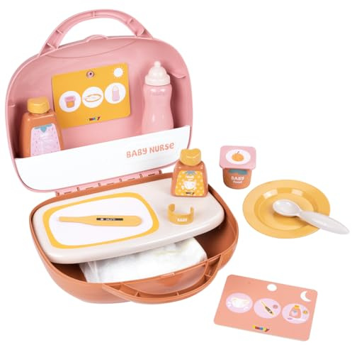 Smoby - Baby Nurse - Vanity - Mini Valise - Prendre Soin de Son Bébé - 13 Accessoires - Assiette, Biberon, Flacon de Crème, Pot de Yaourt Et Autres - A Partir de 3 Ans - Fabrication Française
