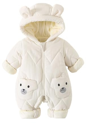 JiAmy Baby Snowsuit, Toddlers Baby Winter Suit Baby Boys Girls Warm Coat Romper Outerwear White 0-3 Months