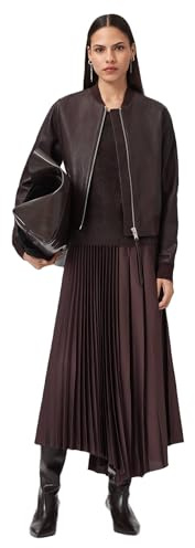 AllSaints Orten Bomber Jacket Giacca in Pelle, Rosso Rosso Sangue, UK 12/US 8 Womens