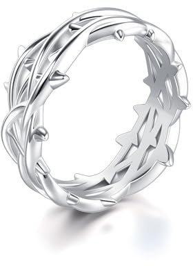 PDTJMTG Crown of Thorns Ring 925 Sterling Silver Jesus Thorn Ring for Men Women Silver (T)