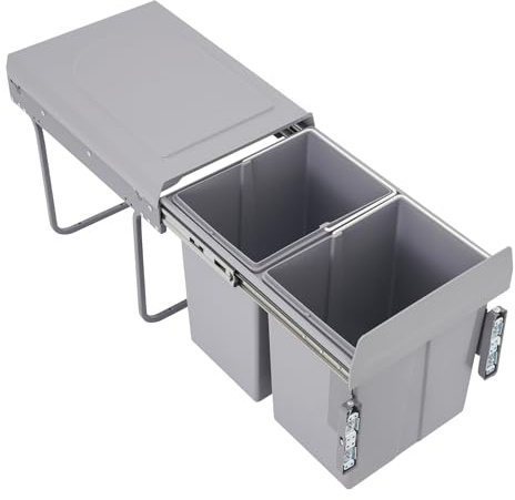 Brride Poubelle de cuisine, meuble bas avec 2 poubelles extensibles de 20 l, poubelle de recyclage encastrable, système de tri sélectif des déchets avec poignée et couvercle (porte connectable)