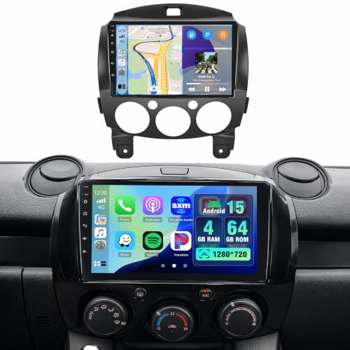4+64G Android Autoradio med skärm för Mazda 2 2007-2014 Trådlös Carplay, Autoradio med Navi 9 Tum Incell skärm Android Auto/FM/RDS/Backkamera