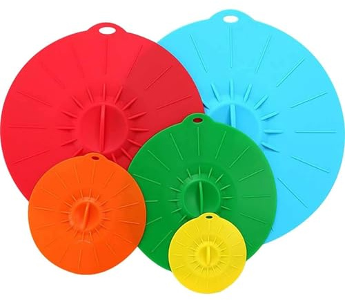 5 Pezzi Coperchi in Silicone, Coperchi Universali in Silicone, Coperchi A Ventosa, Per Ciotole, Tazze, Padelle e Forni a Microonde (Colore Regolare)