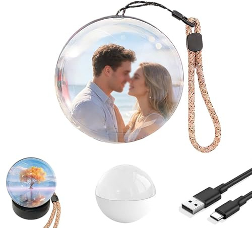 JIABAOZ Crystal Memory Adorno, Lámpara Esfera de Recuerdos para Parejas, Bola de Cristal Reproductor de Video con WiFi, Videos y Fotos para Subir, Pareja Cumpleaños y Aniversario (White)
