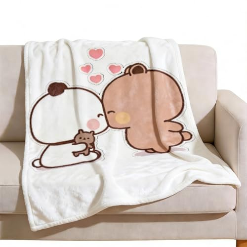 JXAXD Bubu Dudu Manta de forro polar, manta Bubu y Dudu, 100 x 130 cm, manta de panda de dibujos animados, no se arruga fácilmente, suave y agradable para la piel, bonita manta para salón, dormitorio