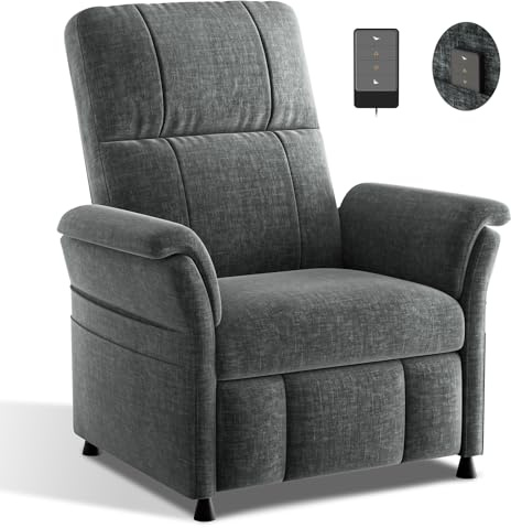 Amada Power Recliner Chair for Adults, Adjustable Modern Chenille Reclining Chair with Side Pockets, Remote, Footrest, Thick Seat Cushion for Home Theater, Living Room & Bedroom, RV