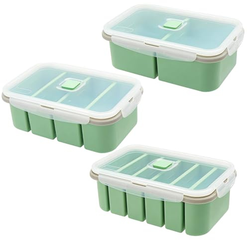 Ysislybin 3 Piezas Moldes de Silicona para Congelar Sopas con Tapas, Tupper para Embutidos y Fiambres, Recipientes Reutilizables, Bandeja de Cubitos de Hielo Extra Grande para Sopa, Mantequilla