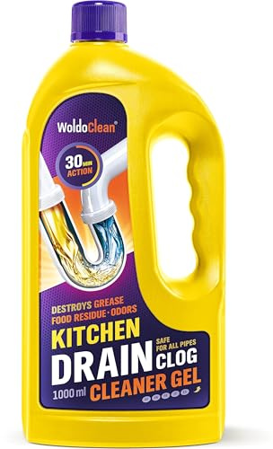 WoldoClean Köksavloppsrensare Gel 1000ml - extremt kraftfull mot hår & fett, avloppsrensare för kök & badrum, för dusch, handfat & badkar, sjunker genom stående vatten