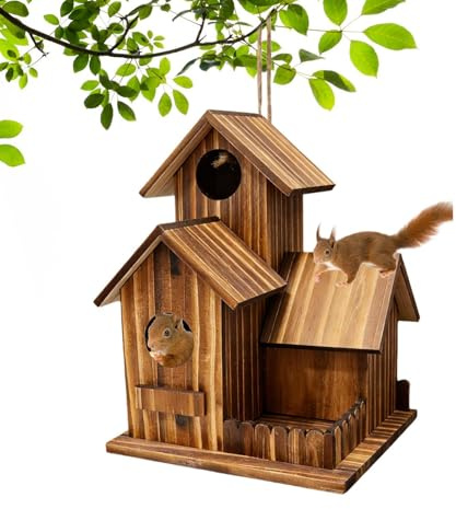 Alimentador de Ardilla - Estación de Vida Silvestre de Madera de Habitaciones | Alimentador de Ardillas al Aire Libre con Techo Flexible, casa de alimentación de Departamento múltiple para Patio