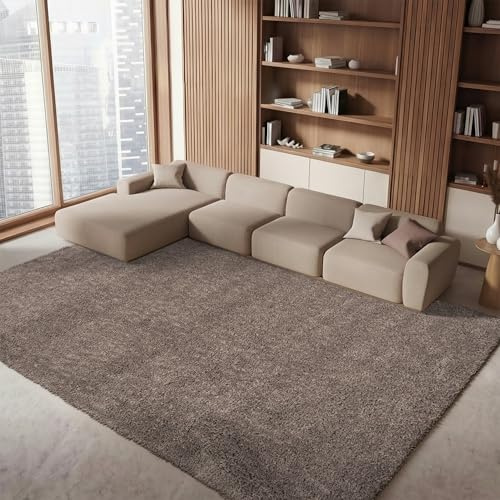 Safavieh Tapis Shag pour Salon, Salle à Manger, Chambre à Coucher - August Shag Collection, Tapis à Poil Court, Taupe, 240 x 300 cm