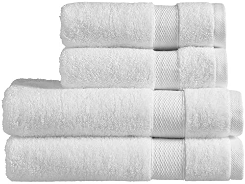 Christy Refresh Bath Towel Set | Set of 4 | 2 Bath 2 Hand | Quick Dry | Gentle Pastel Tones | Soft Absorbent Bathroom Towels | 100% Cotton 550GSM | White
