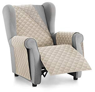 Textilhome Funda Cubre Sofá Malu - 1 Plaza - Funda de Sillón Relax y Orejero Reversible, Protector de Arañazos para Sofás Acolchado. Color Marfil