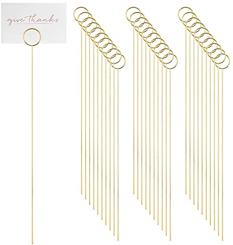 WANDIC 30 soportes redondos florales para tarjetas de lugar, clips de alambre de metal para púas florales doradas, clip de alambre redondo para manualidades, clip de anillo, clip de fotos, para