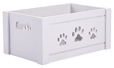 green leaves Paw Shaped Cutout Dog Toys Chest Gift Hampers Storage Collection Box Wooden Crates Gift Hampers (Grey, Large)