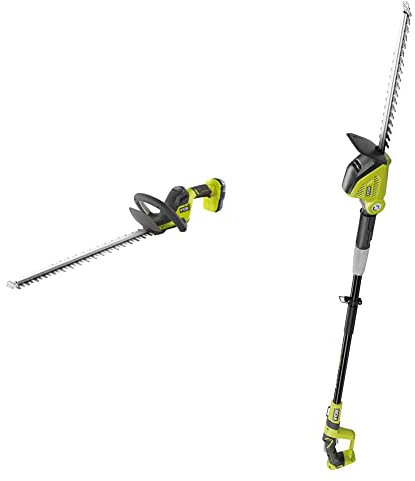 Ryobi RY18HT55A-120 18V ONE+ Cordless 55cm Hedge Trimmer Kit (1 x 2.0Ah) & ONE+ 18V OPT1845 Cordless Pole Hedge Trimmer, 45cm Blade (Body Only)