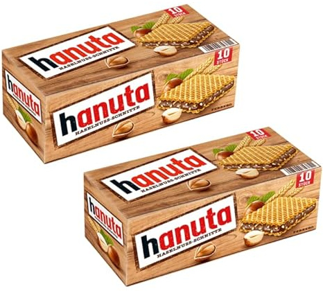 2X FERRERO HANUTA HASELNUSS-SCHNITTE (NOCCIOLA) LIMITED EDITION 220 gr - Wafer ripieni al Cioccolato e Nocciole Sbriciolate - Scatola da 10 pezzi