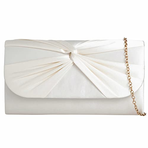 Satin Pleated Style Bridal Prom Wedding Evening Clutch Party Purse Hand Bag (Ivory)