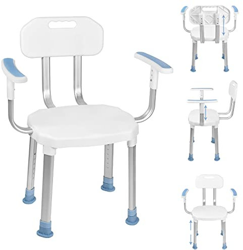 UISEBRT Duschstuhl mit Armlehne und Rückenlehne, Duschhocker Höhenverstellbar Badhocker, mit Anti-Rutsch-Gummifüße, Duschhilfe Duschsitz bis 150 kg
