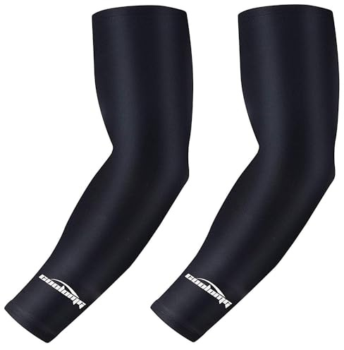 COOLOMG Braccio Sleeves Manica Compressione Bende Antiscivolo Anti UV Sport Bicicletta Pallavolo Pallacanestro per Donna Uomo Bambini 1 Coppia Nero XS