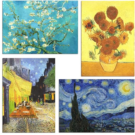 Muzagroo Art Van Gogh Diamond Painting Kits for Adults, DIY 5D Diamond Art Kits for Beginners, Starry Night Arts and Sunflower Crafts Diamond Art for Living Room, Kids Room 4 PCS Wall Art
