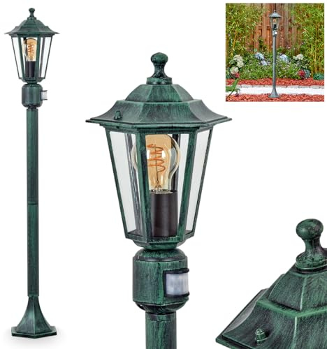 HOFSTEIN Lampada da esterni Loria, lampada da sentiero con sensore di movimento in metallo/vetro in nero/verde/trasparente, lampada da esterno effetto antico, altezza 107 cm, illuminazione da giardino