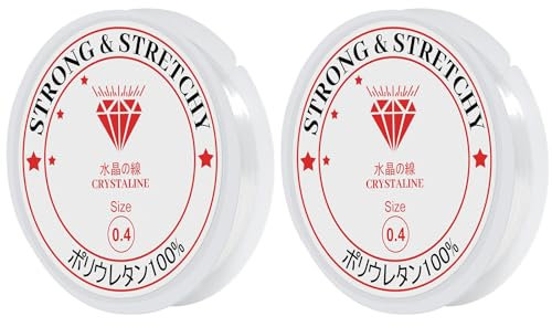 MOGITO Filo elastico per braccialetto, trasparente per perline, gioielli, fabbricazione e artigianato (2, ∅0,4 mm (24 m) + ∅0,4 mm (24 m))