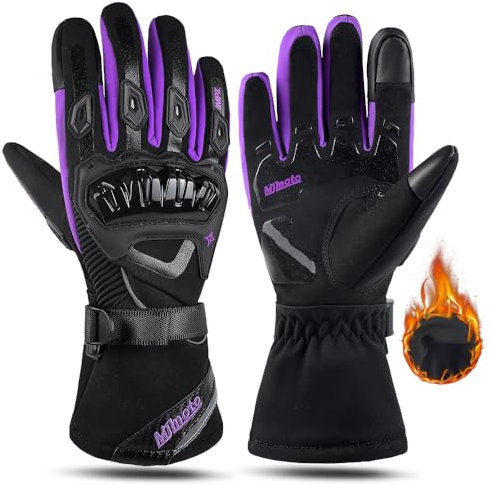mjmoto Guantes Guanti da Moto Antivento Impermeabile per Donna Motociclo Guanti da Equitazione Touch Screen Guanti Motocross Inverno Donna (Viola XS S)