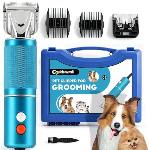 CGOLDENWALL 300W Tosatrice per Cani per Animali di Tutti i Tipi di Pelo, Velocità Regolabile su 3 Livelli da 2000-6000 giri/min, Cavo da 3 m, Rumorosità< 50DB, Con 2 Lame& 2 Pettini (3/6 mm, 9/12 mm)