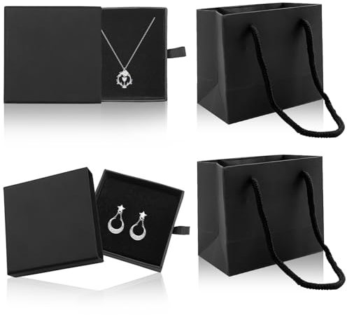2 Pezzi Piccola Scatola di Gioielli in Carta, Scatolina Regalo Gioielli con 2 Sacchetti Regalo, Confezione Regalo di Gioielli per Collana Orecchini Bracciale(Ferroso)