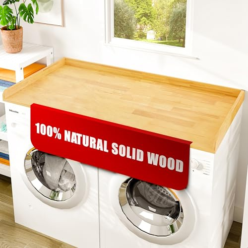 Avana (100% Natural Solid Wood Washer Dryer Countertop – Oak Pine Laundry Countertop with Raised Edges, 54” x 27.5” Counter Top for Washer and Dryer, Laundry Room Organizer & Tabletop