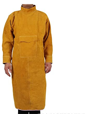 Delantal de soldadura de cuero con manga, abrigo de soldadura resistente a la llama de calor for hombres for mujeres, chaqueta de soldadura de servicio pesado, Accesorios de soldadura(Yellow,XL)