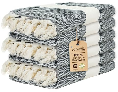 Loomvia | 6-pack | hamam-handduk stor 100 x 180 tillverkad av 100 % bomull – strandhandduk, bastuhandduk, bastuhandduk | absorberande och lätt | bastuhandduk kvinnor och män för strand, bastu, bad |
