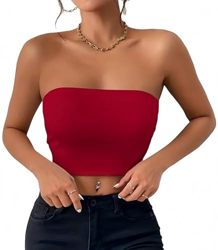Sukiglam Tubo Top Mujer Camiseta Sin Tirantes Verano Bandeau Slim Fit Sin Mangas Crop Tops con Banda Elástica Doble Capa Blusa Tubo Básico Y2K Shirt Sexy Sin Acolchado Bustier Aesthetic Clothes