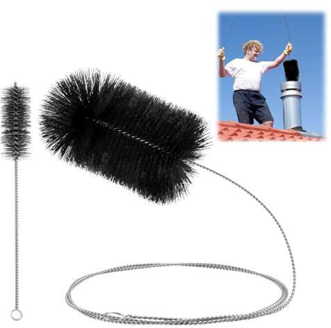 Set di 2 Spazzole per Canna Fumaria, Spazzola per spazzacamino con Asta di Spinta Flessibile, Scovolo per Caminetto, Pulizia di Caldaia, Scovolino Multiuso, per Pulire Camini, Tubi del Forno e Fumo
