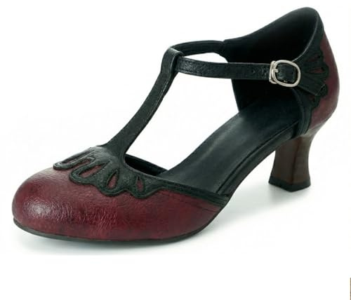 Dam vintage T-rem Mary Jane pumps kattunge häl rund tå två toner brogue utklipp klänning skor retro åskådare domstol klackar för fest och vintage outfit