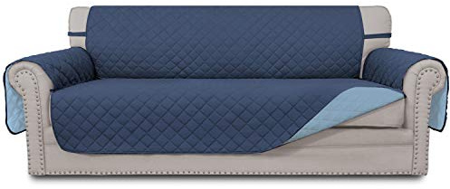 Easy-Going Reversible Couch Cover for 3 Cushion Couch Sofa Cover for Dogs Water Resistant Furniture Protector Cover with Foam Sticks Elastic Straps for Pet Cat (Sofa, Dark Blue/Light Blue)