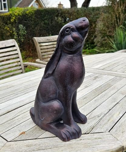 F&G Supplies 35cm tall Stargazing Hare Garden Sculpture and Ornament with a hand finished bronze patina hand cast in Aluminium