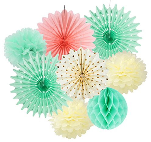 SUNBEAUTY Decoration Chambre Rosace Pompon Fleur en Papier de Soie Creme Rosette Boule Alveole Nid d'abeille pour Mariage Bapteme Baby Shower Maison Deco, 8Pcs