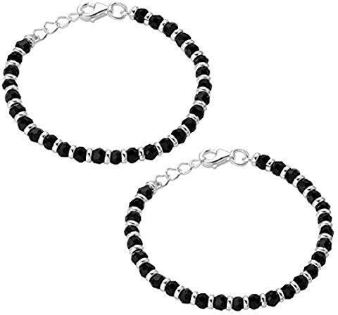 KUKSHYA Nazariya 92.5% Pure 925 Sterling Silver and Black Beads for Babies, 92.5% Pure Sterling Silver, 7 Inches, Sterling Silver