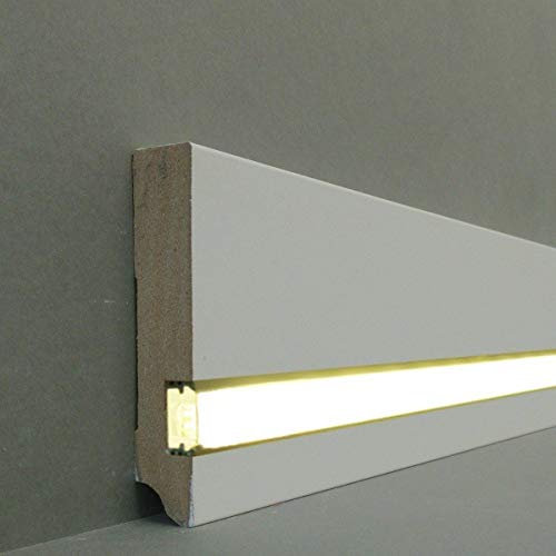 LED/Licht Fuß- u. SockelleistenGera | MDF foliert / 721.1996L| LED Sockelleiste | Lichtleiste | Inklusive weißer Abdeckung| Profisockelleisten Weiß