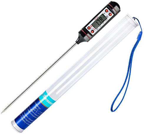 Meilliger Meat Thermometer Food Probe Digital Cooking Thermometer, Backlight Display, 14.6 cm Stainless-Steel Probe, Readable 50 ° C - 300 ° C (Storage Case and Battery Included)