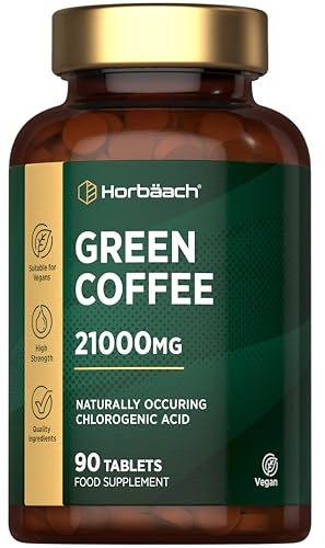 Green Coffee Bean Extract 21,000mg | 90 Vegan Caffeine Tablets | Rich Source of Chlorogenic Acid | High Strength Supplement | by Horbaach