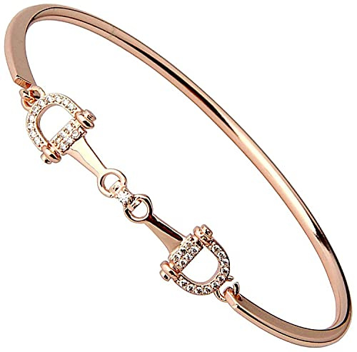 Pulsera de broche de caballo chapada en circonita cúbica de cristal de fácil cierre de gancho, joyería ecuestre, regalo de buena suerte para amantes de los caballos, niña, Cobre, Circonita cúbica