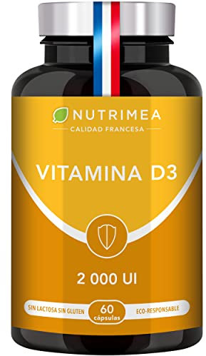 Vitamina D3 100% Natural 2000 UI | Para Huesos Dientes Músculos y Sistema Inmunológico | 60 Cápsulas Nutrimea Fabricado en Francia