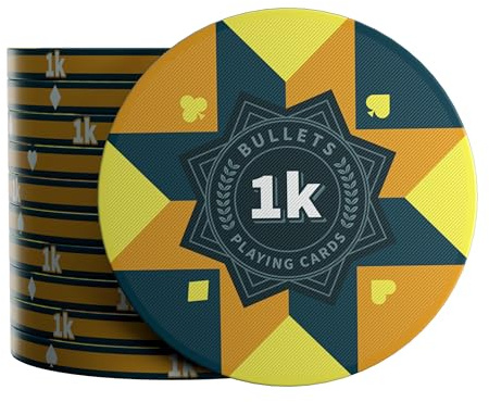 Bullets Playing Cards, Puces de poker en céramique Paulie avec valeurs, Rouleau de 25 (jaune, 1 K)