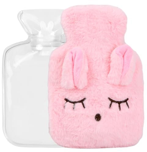 Wisebom Borsa Acqua Calda, Borsa Dell'Acqua Calda con Copertura in Peluche Morbida, Confortevole Borsa Acqua Calda Piccola Carino per Mano e Piedi caldi e Sollievo dal Dolore (Rosa)