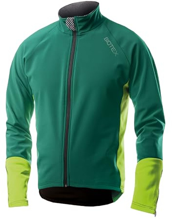 BIOTEX Giacca Termica Plus Unisex per Ciclismo e Running, Abbigliamento Tecnico Sportivo, Giacchetto Antivento a Manica Lunga, Verde Pavone e Lime, XL